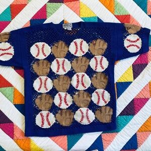 Rare Berek Vintage Baseball Crochet‎ Top